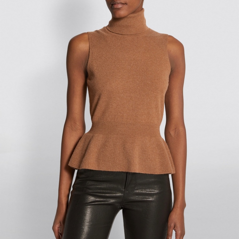 Veronica Beard Camel Noor Cashmere Turtleneck Sleeveless Sweater NWT